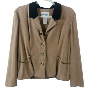 Perception Faux Suede Blazer 14P Tan Brown Dressy Casual Career Office Wear